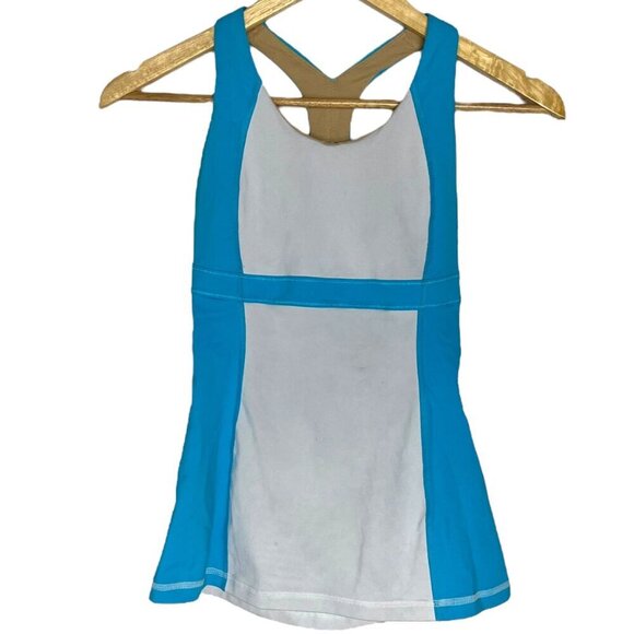 Lululemon Women's 2 Run Track Fast Tank Top Blue White Colorblock‎ Racerback Gym - Picture 1 of 5